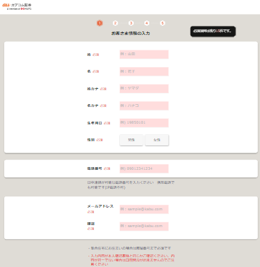 お客さま情報の入力